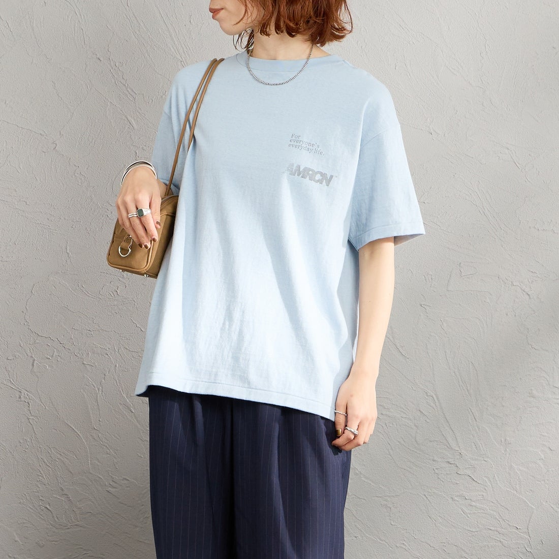 Americana [アメリカーナ] バックプリントTシャツ [BRF-808A-1] ﾌﾞﾙｰｸﾞﾚｰ &&モデル身長：158cm 着用サイズ：ONE SIZE&&