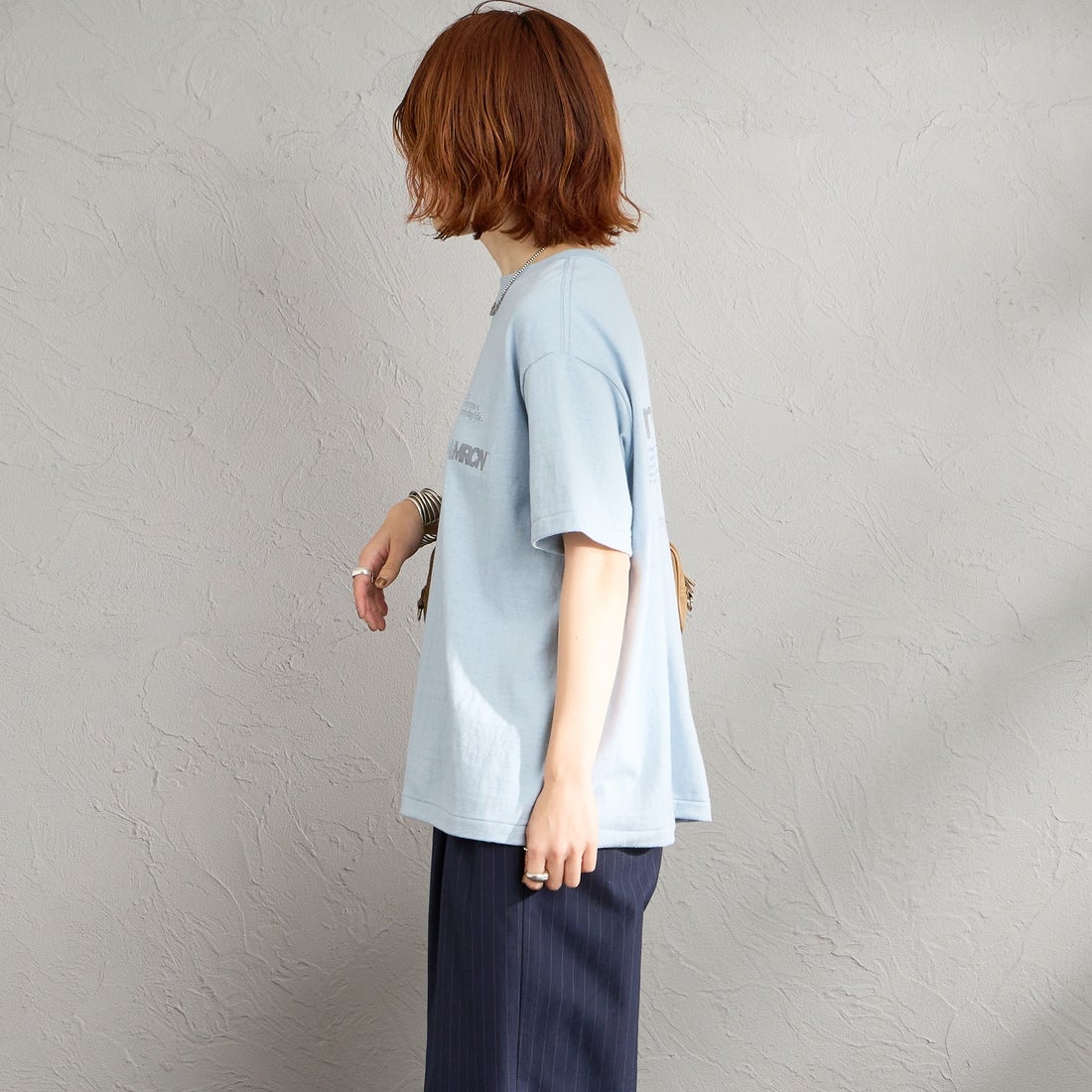 Americana [アメリカーナ] バックプリントTシャツ [BRF-808A-1] ﾌﾞﾙｰｸﾞﾚｰ &&モデル身長：158cm 着用サイズ：ONE SIZE&&