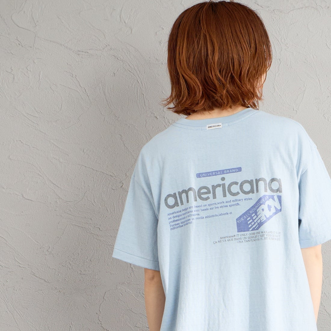 Americana [アメリカーナ] バックプリントTシャツ [BRF-808A-1] ﾌﾞﾙｰｸﾞﾚｰ &&モデル身長：158cm 着用サイズ：ONE SIZE&&