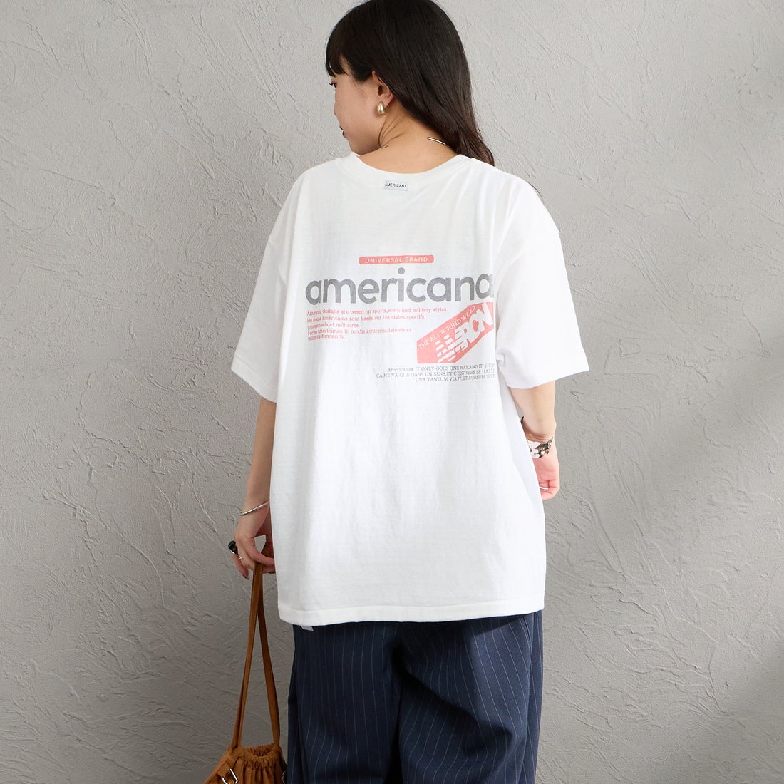 Americana [アメリカーナ] バックプリントTシャツ [BRF-808A-1] ﾎﾜｲﾄ &&モデル身長：150cm 着用サイズ：ONE SIZE&&