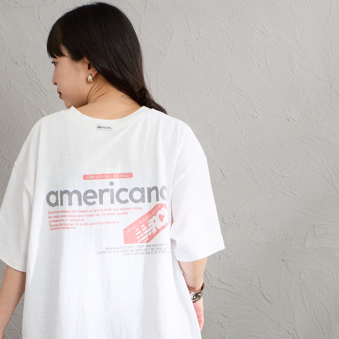 Americana [アメリカーナ] バックプリントTシャツ [BRF-808A-1] ﾎﾜｲﾄ &&モデル身長：150cm 着用サイズ：ONE SIZE&&