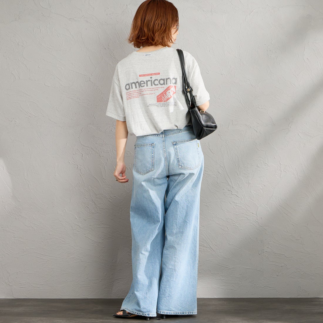Americana [アメリカーナ] バックプリントTシャツ [BRF-808A-1] ﾓｸｸﾞﾚｰ &&モデル身長：158cm 着用サイズ：ONE SIZE&&