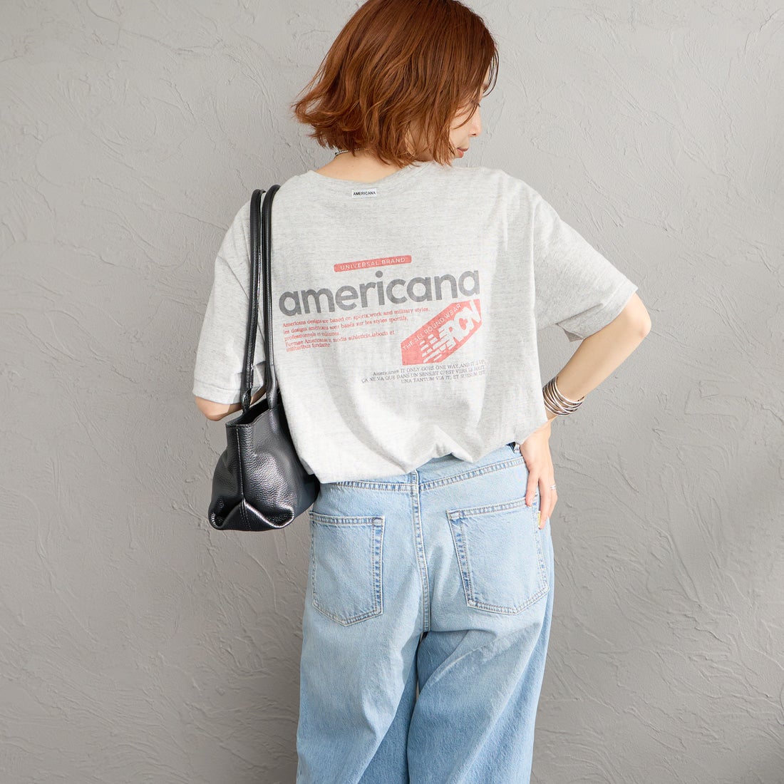 Americana [アメリカーナ] バックプリントTシャツ [BRF-808A-1] ﾓｸｸﾞﾚｰ &&モデル身長：158cm 着用サイズ：ONE SIZE&&