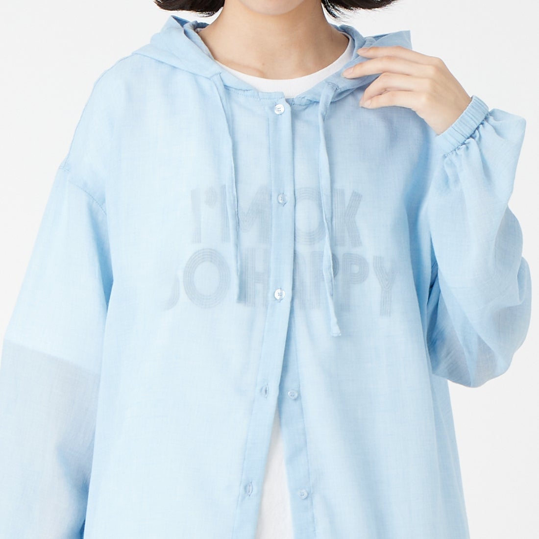 Jf Ready Made [ジェイエフレディメイド] ボイルシャンブレーフードシャツ [8565331-01] 81 ｻｯｸｽ &&モデル身長：162cm 着用サイズ：F&&