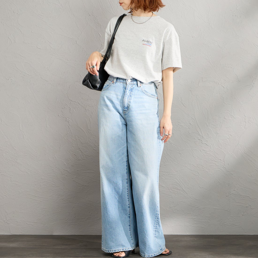 Americana [アメリカーナ] AMERCN バックプリントTシャツ [BRF-808A-2] ﾓｸｸﾞﾚｰ &&モデル身長：158cm 着用サイズ：ONE SIZE&&