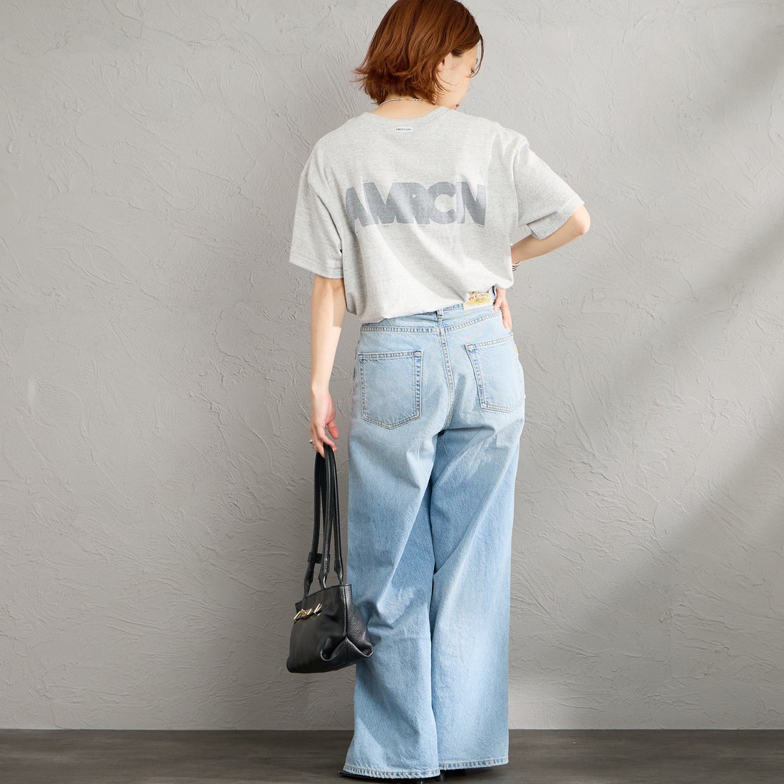 Americana [アメリカーナ] AMERCN バックプリントTシャツ [BRF-808A-2] ﾓｸｸﾞﾚｰ &&モデル身長：158cm 着用サイズ：ONE SIZE&&