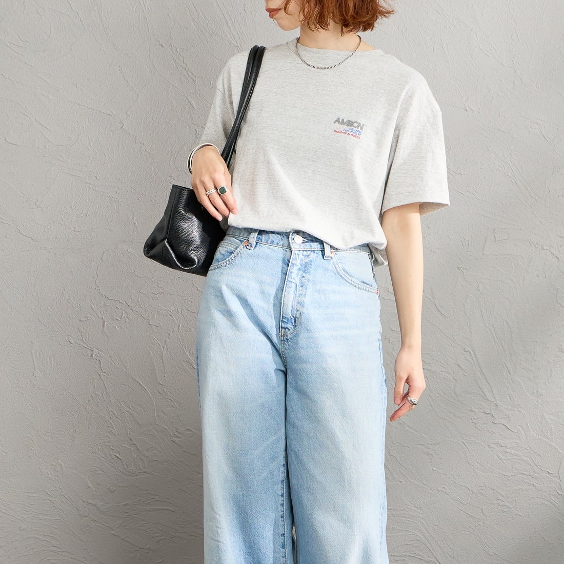 Americana [アメリカーナ] AMERCN バックプリントTシャツ [BRF-808A-2] ﾓｸｸﾞﾚｰ &&モデル身長：158cm 着用サイズ：ONE SIZE&&
