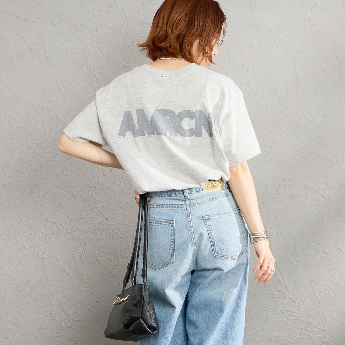 Americana [アメリカーナ] AMERCN バックプリントTシャツ [BRF-808A-2] ﾓｸｸﾞﾚｰ &&モデル身長：158cm 着用サイズ：ONE SIZE&&