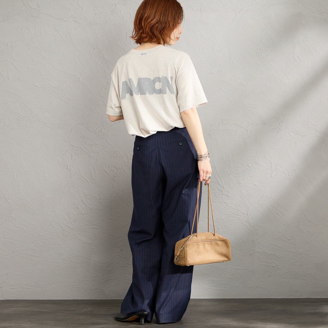 Americana [アメリカーナ] AMERCN バックプリントTシャツ [BRF-808A-2] ｵｰﾄﾐｰﾙ &&モデル身長：158cm 着用サイズ：ONE SIZE&&