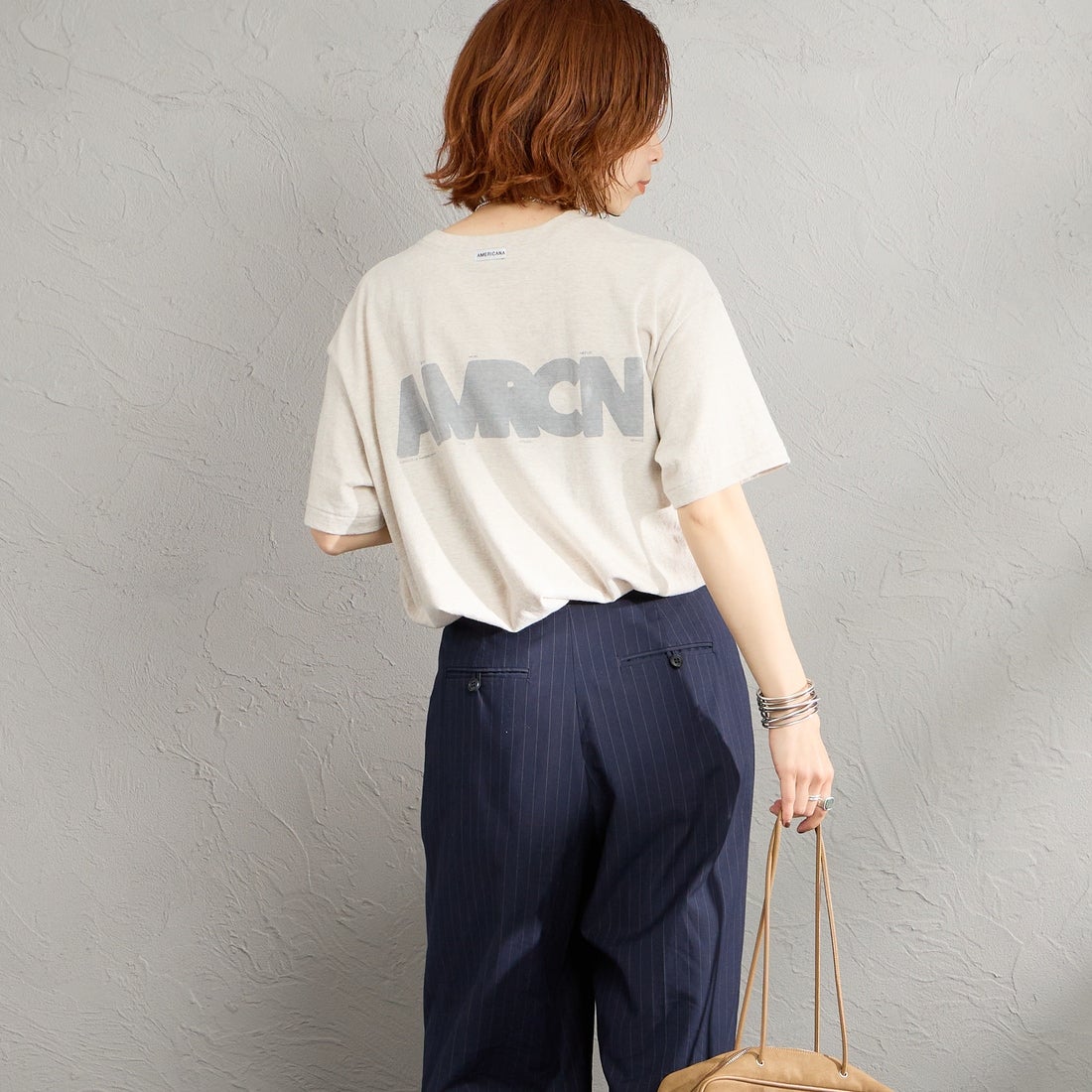 Americana [アメリカーナ] AMERCN バックプリントTシャツ [BRF-808A-2] ｵｰﾄﾐｰﾙ &&モデル身長：158cm 着用サイズ：ONE SIZE&&