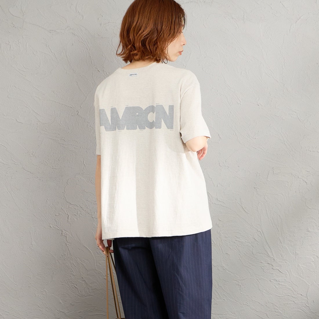 Americana [アメリカーナ] AMERCN バックプリントTシャツ [BRF-808A-2] ｵｰﾄﾐｰﾙ &&モデル身長：158cm 着用サイズ：ONE SIZE&&