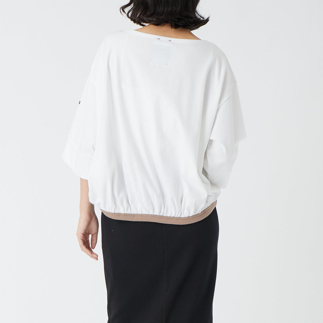 KHA:KI [カーキ] バックヘムラインバスクシャツ [MIL26HCS3477] WHITE/GRAY &&モデル身長：162cm 着用サイズ：1&&