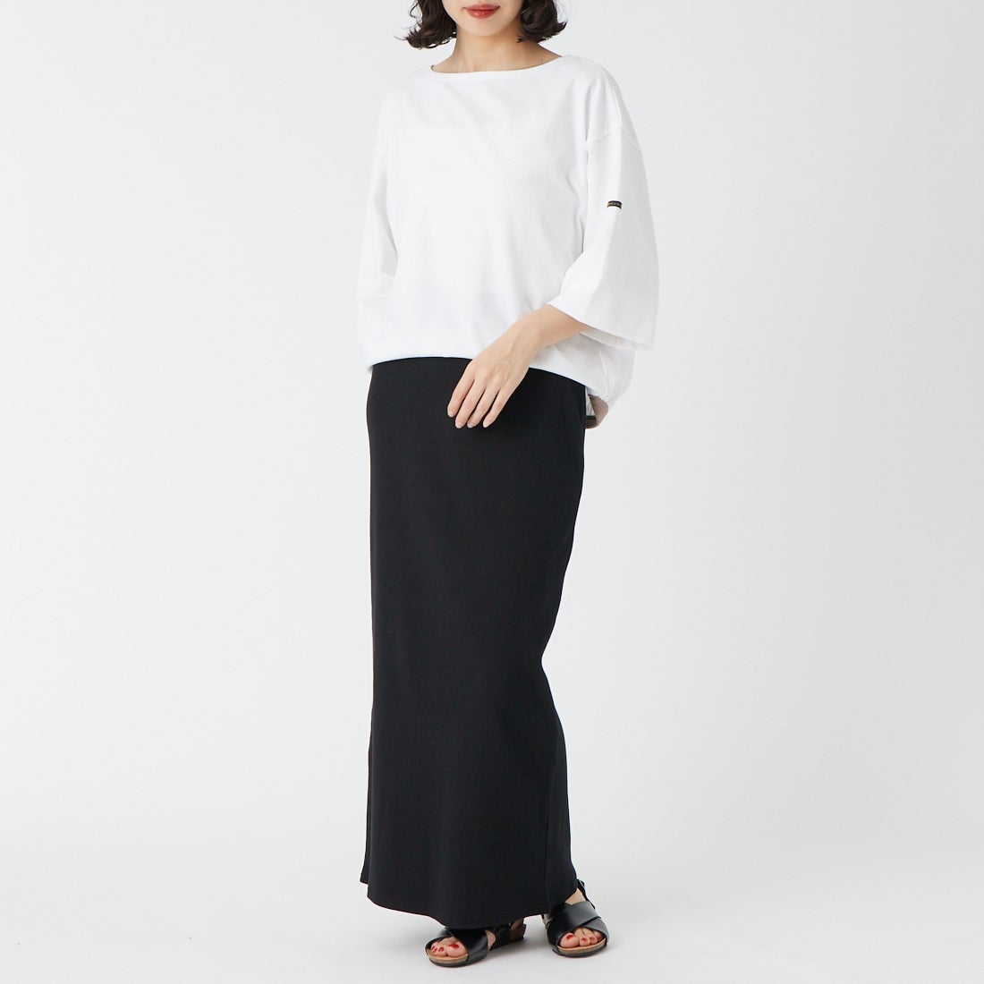KHA:KI [カーキ] バックヘムラインバスクシャツ [MIL26HCS3477] WHITE/GRAY &&モデル身長：162cm 着用サイズ：1&&