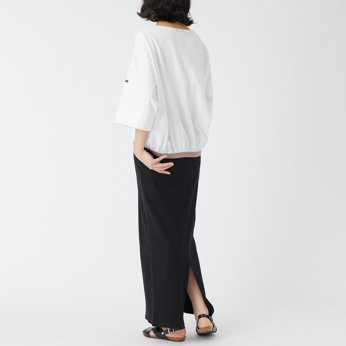 KHA:KI [カーキ] バックヘムラインバスクシャツ [MIL26HCS3477] WHITE/GRAY &&モデル身長：162cm 着用サイズ：1&&
