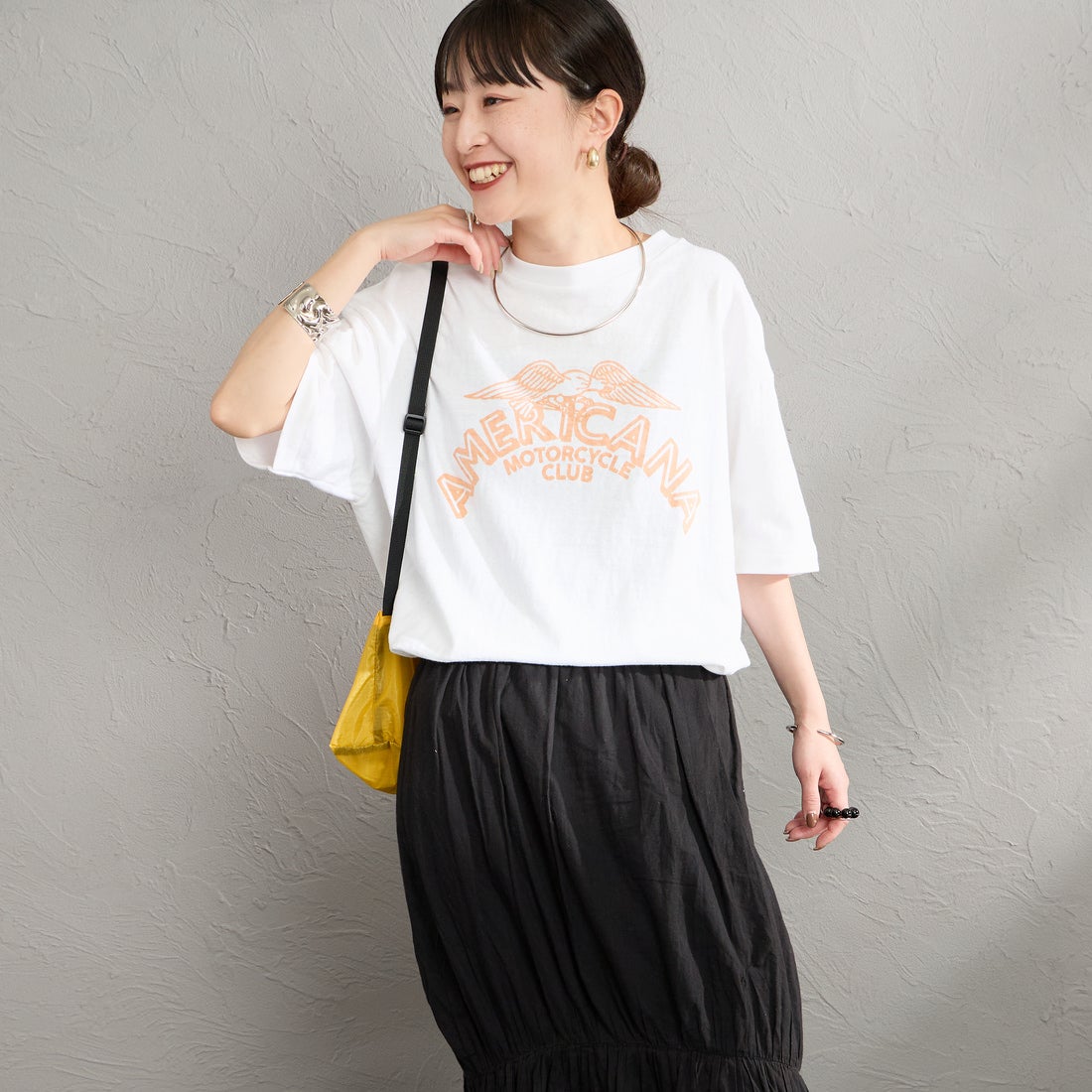 Americana [アメリカーナ] プリントTシャツ [BRF-808A-8] ﾎﾜｲﾄ &&モデル身長：150cm 着用サイズ：ONE SIZE&&