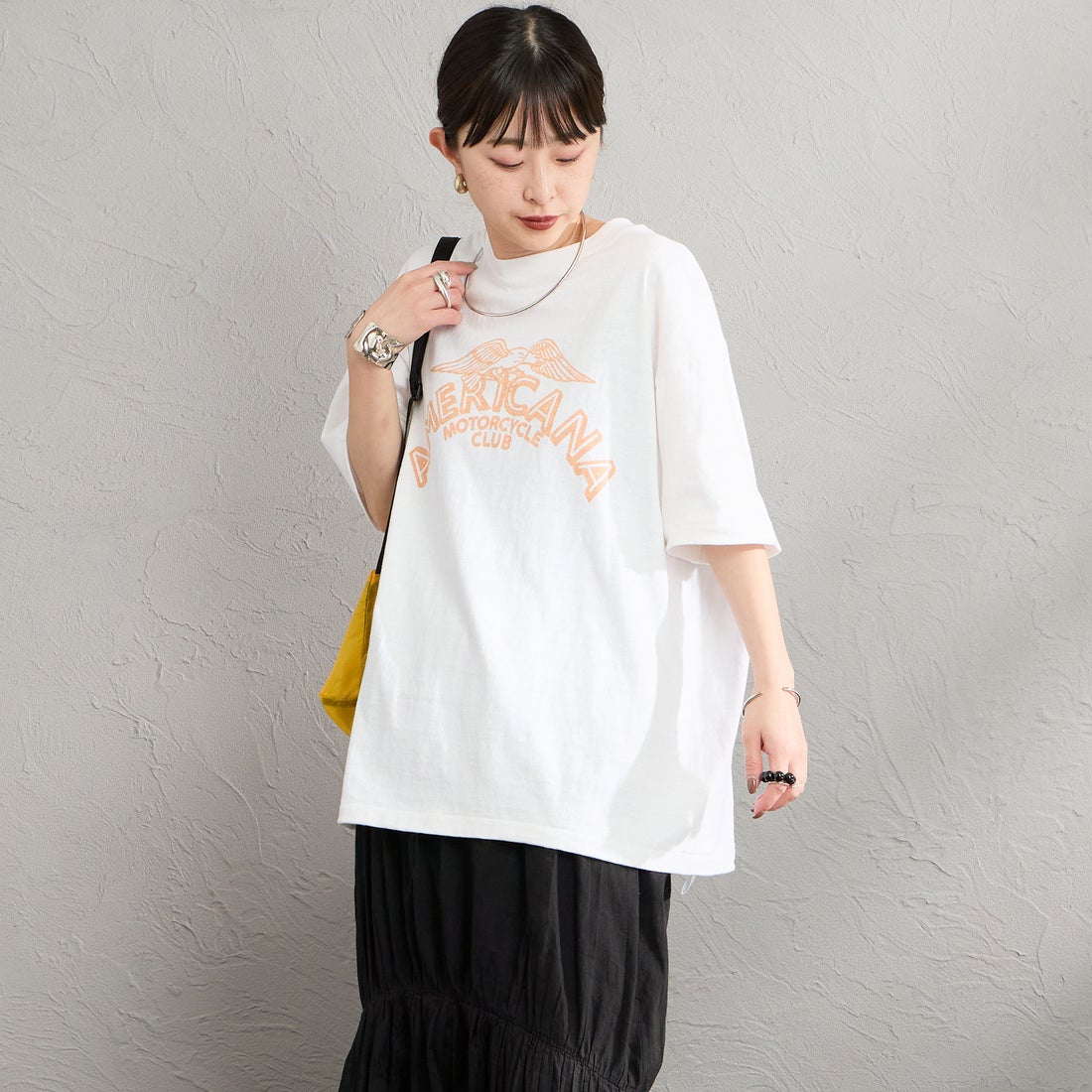Americana [アメリカーナ] プリントTシャツ [BRF-808A-8] ﾎﾜｲﾄ &&モデル身長：150cm 着用サイズ：ONE SIZE&&