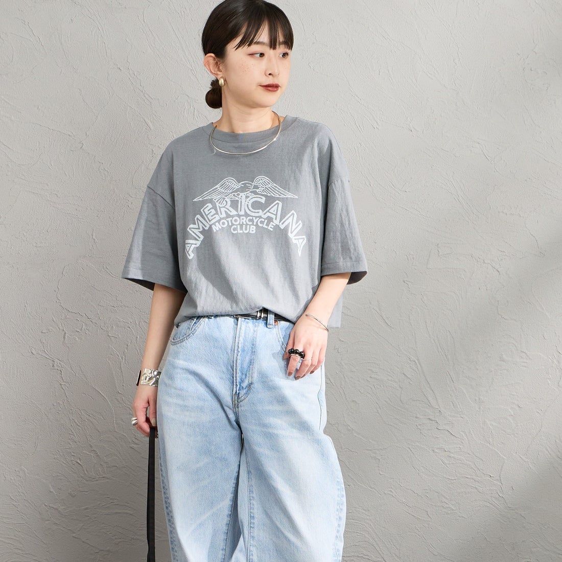 Americana [アメリカーナ] プリントTシャツ [BRF-808A-8] ｸﾞﾚｰ &&モデル身長：150cm 着用サイズ：ONE SIZE&&