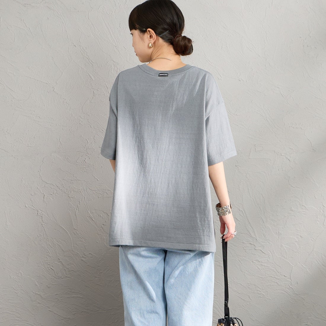 Americana [アメリカーナ] プリントTシャツ [BRF-808A-8] ｸﾞﾚｰ &&モデル身長：150cm 着用サイズ：ONE SIZE&&