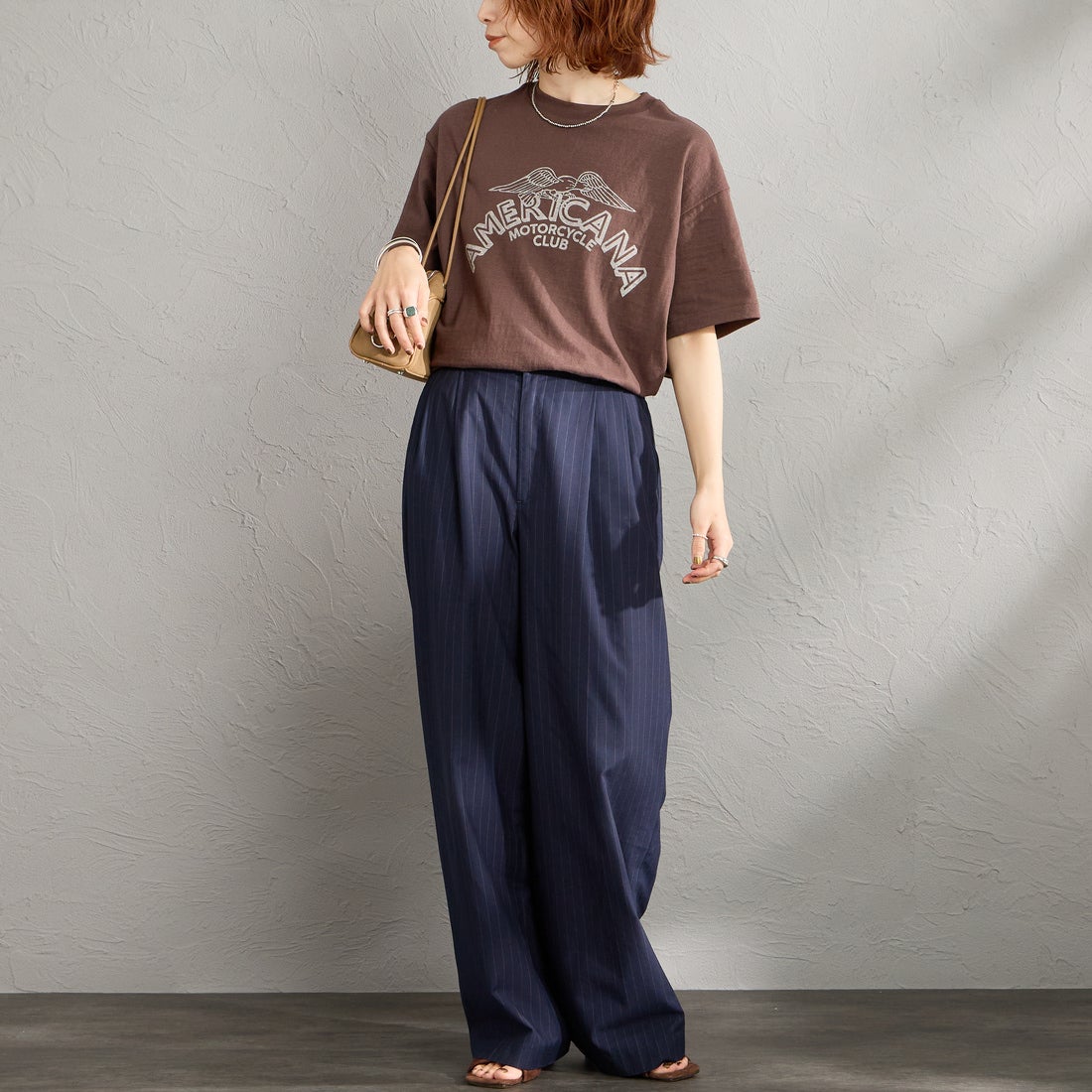 Americana [アメリカーナ] プリントTシャツ [BRF-808A-8] Dﾌﾞﾗｳﾝ &&モデル身長：158cm 着用サイズ：ONE SIZE&&