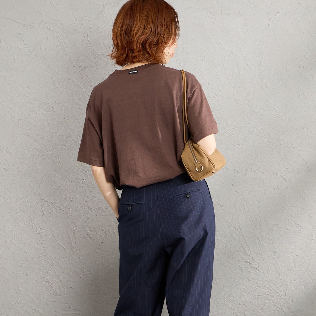 Americana [アメリカーナ] プリントTシャツ [BRF-808A-8] Dﾌﾞﾗｳﾝ &&モデル身長：158cm 着用サイズ：ONE SIZE&&