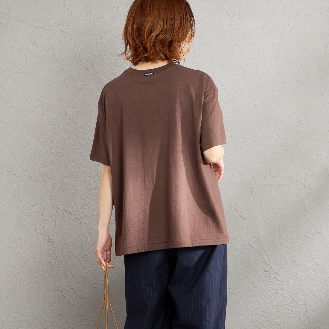 Americana [アメリカーナ] プリントTシャツ [BRF-808A-8] Dﾌﾞﾗｳﾝ &&モデル身長：158cm 着用サイズ：ONE SIZE&&