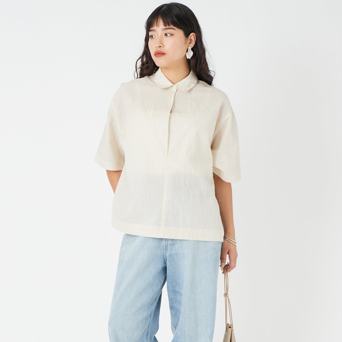 CLOCHE [クロシェ] ストライプシャツ [61285634] ｵﾌ &&モデル身長：162cm 着用サイズ：2&&