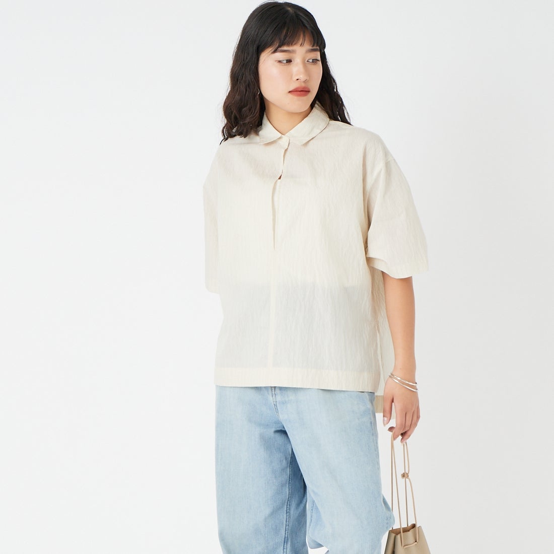 CLOCHE [クロシェ] ストライプシャツ [61285634] ｵﾌ &&モデル身長：162cm 着用サイズ：2&&