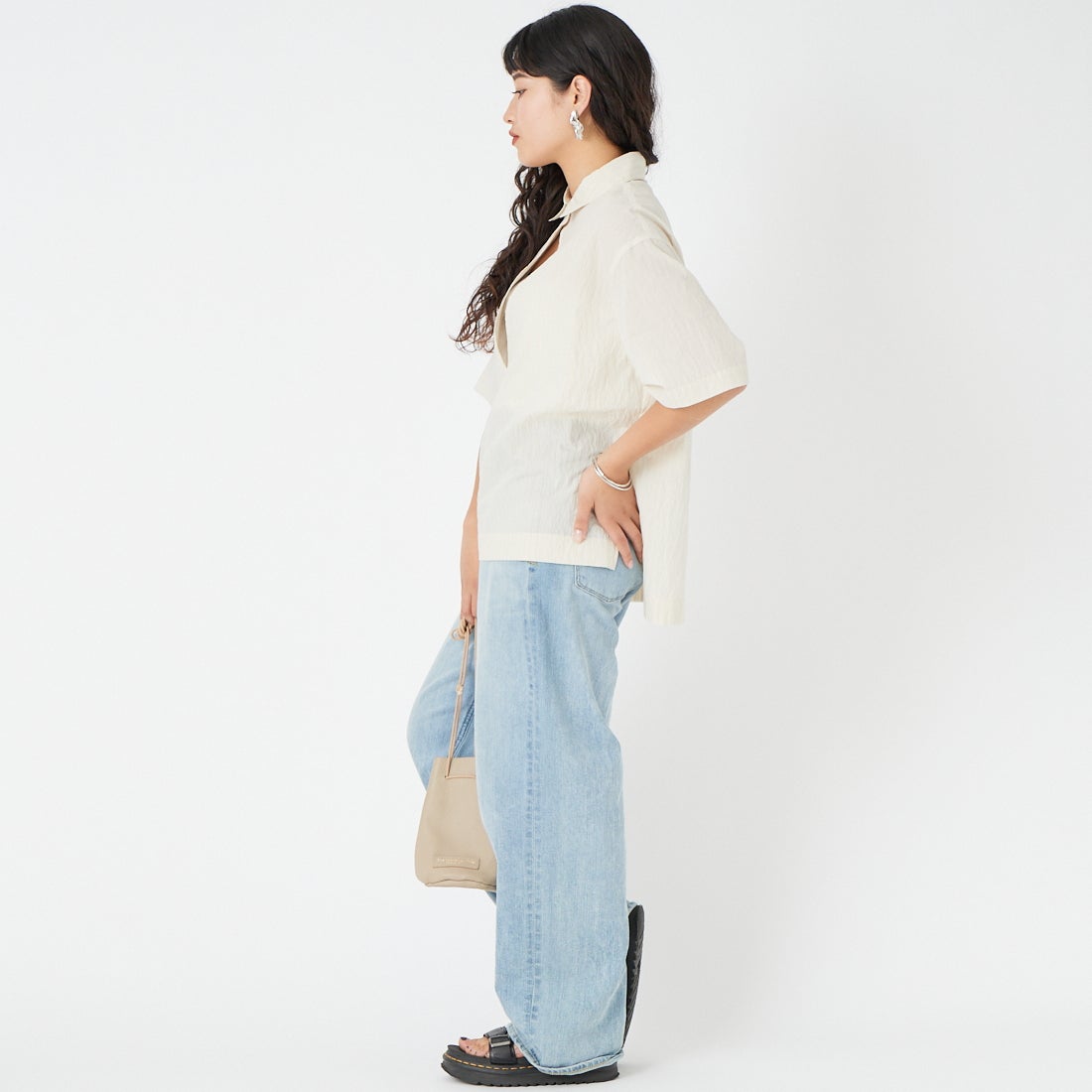 CLOCHE [クロシェ] ストライプシャツ [61285634] ｵﾌ &&モデル身長：162cm 着用サイズ：2&&