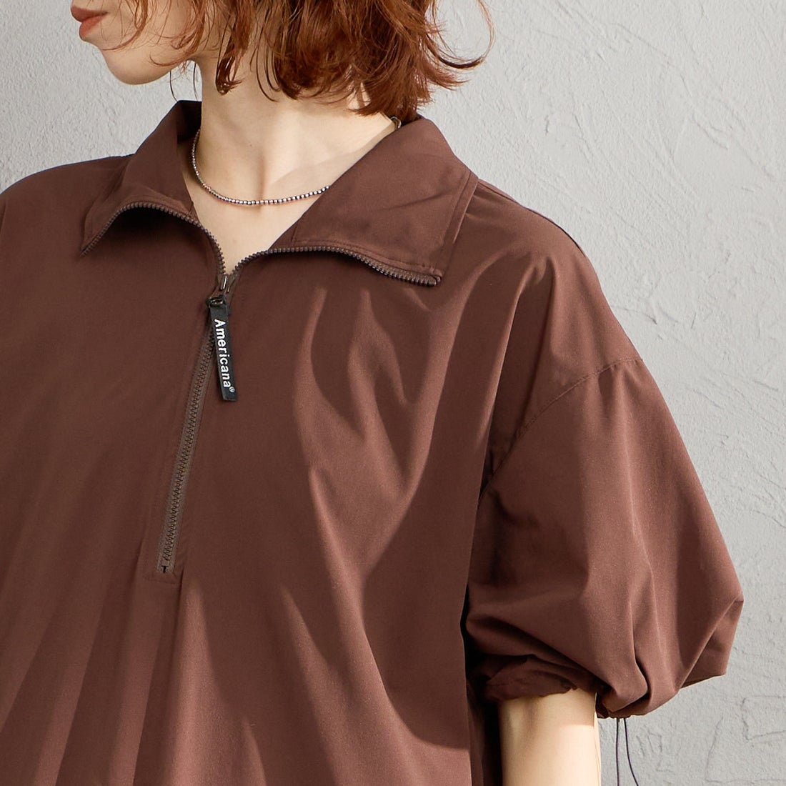 Americana [アメリカーナ] ベンチレーション マキシ丈ワンピース [RFT-S-003-26SUM] ﾌﾞﾗｳﾝ &&モデル身長：158cm 着用サイズ：ONE SIZE&&