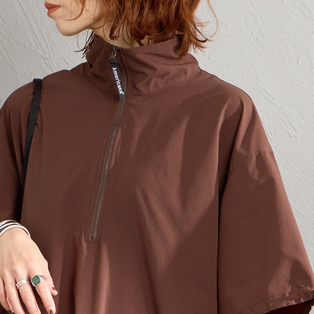 Americana [アメリカーナ] ベンチレーション マキシ丈ワンピース [RFT-S-003-26SUM] ﾌﾞﾗｳﾝ &&モデル身長：158cm 着用サイズ：ONE SIZE&&