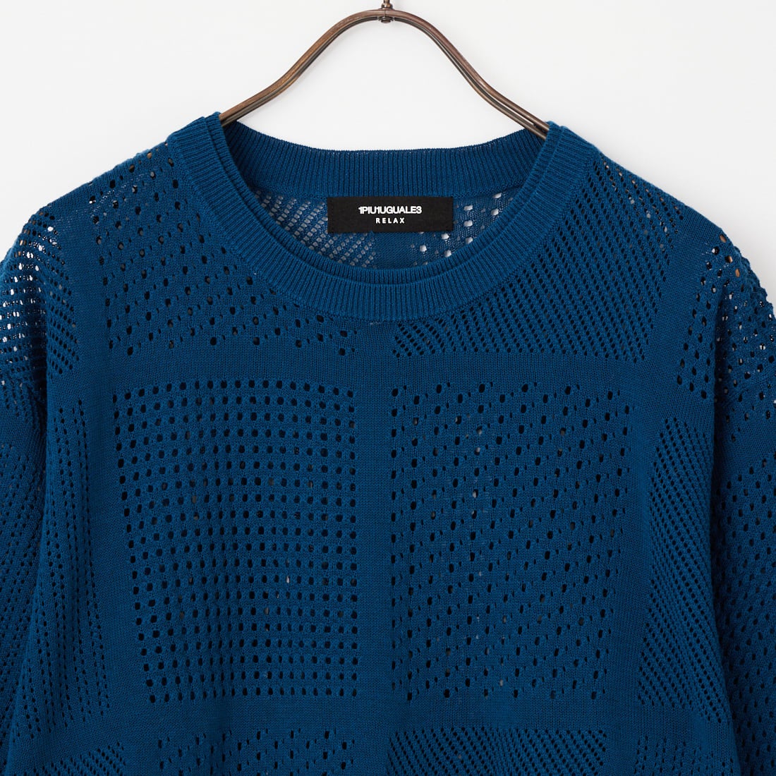 1PIU1UGUALE3 RELAX [ウノ ピゥ ウノ ウグァーレ トレ] ブロック メッシュニット 半袖Tシャツ [USK-26002] SN52 NAVY