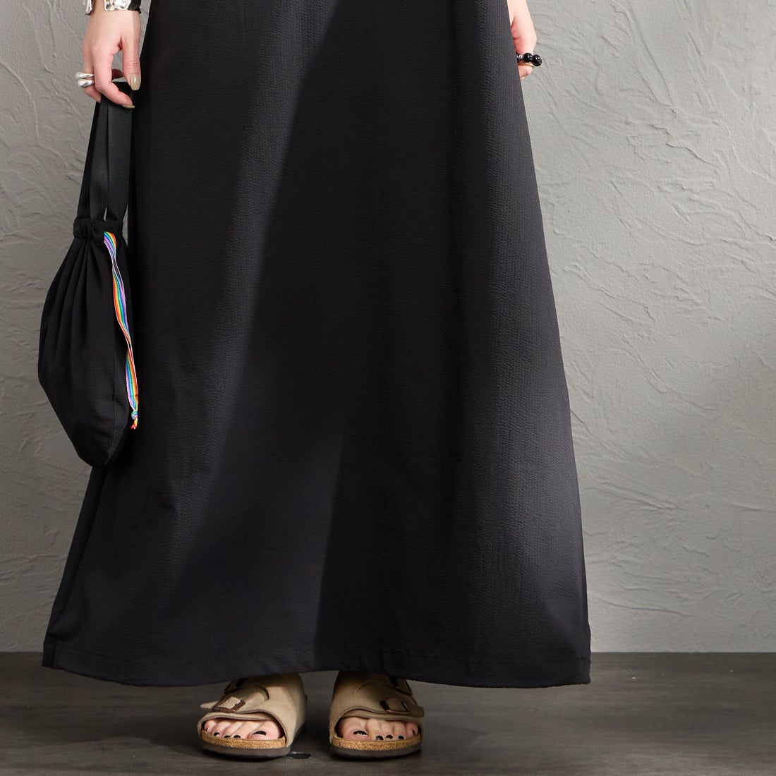 CHUMS [チャムス] シアサッカーストレッチワンピース [CH18-1371] K001 BLACK &&モデル身長：150cm 着用サイズ：WM&&