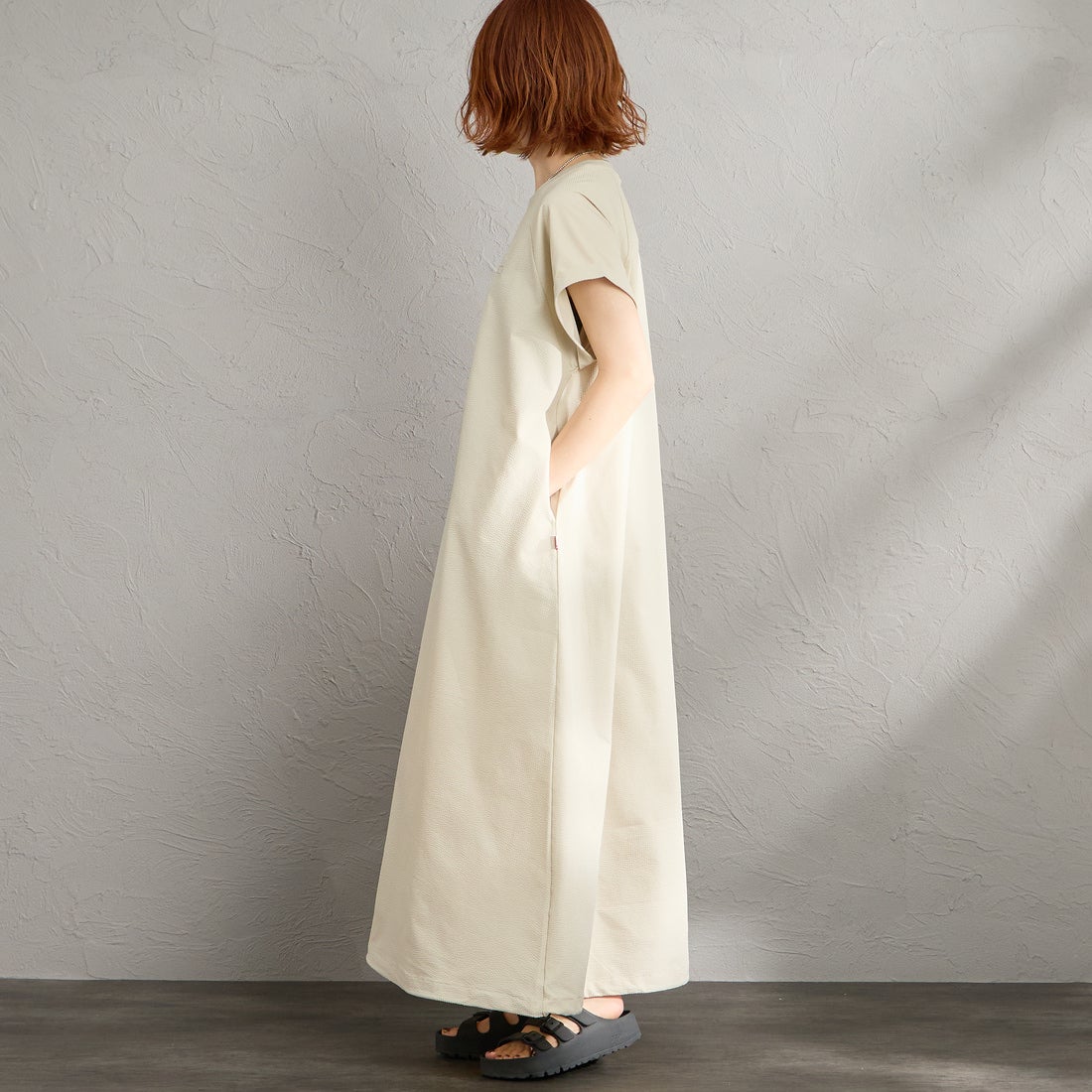 CHUMS [チャムス] シアサッカーストレッチワンピース [CH18-1371] G057 GREIG &&モデル身長：158cm 着用サイズ：WM&&