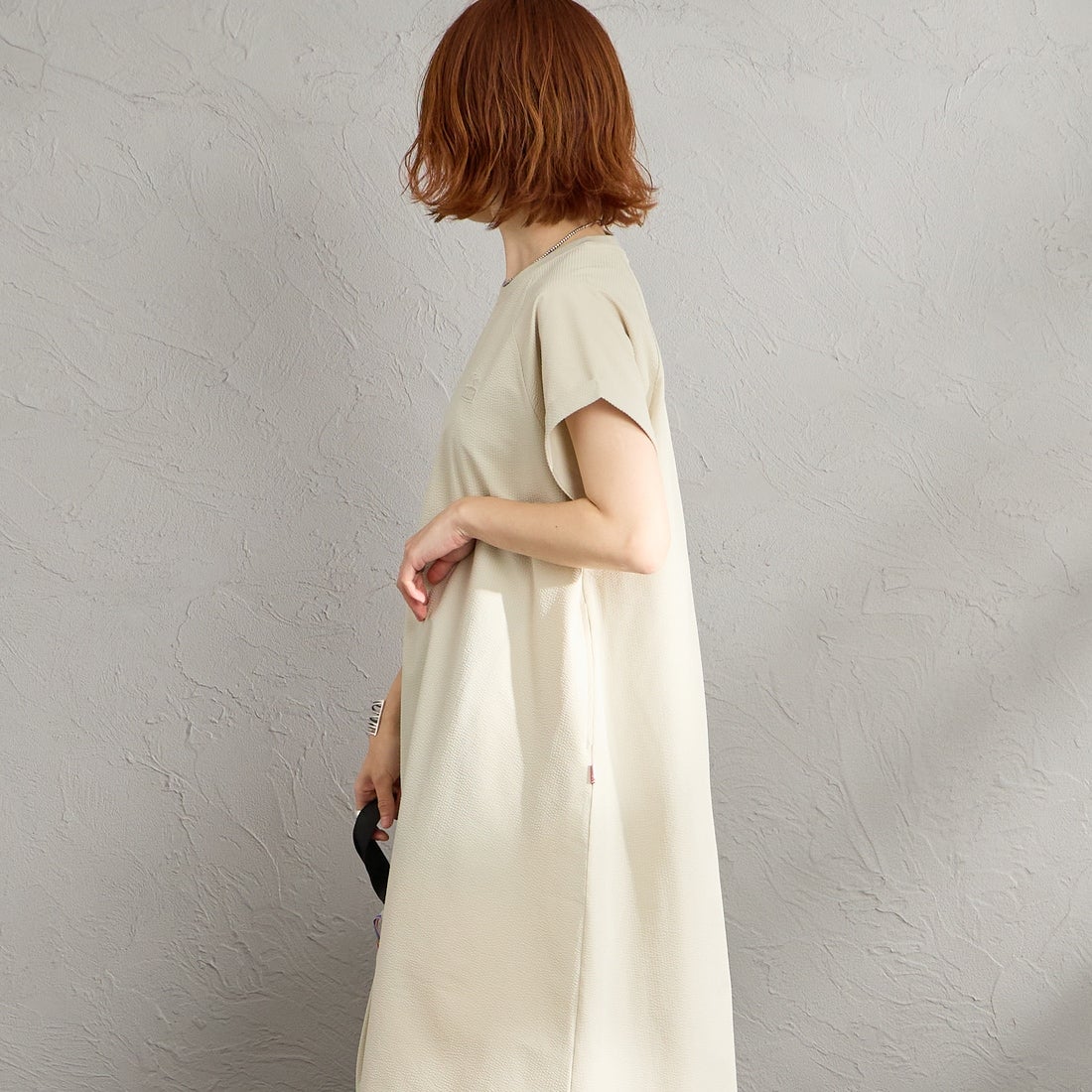 CHUMS [チャムス] シアサッカーストレッチワンピース [CH18-1371] G057 GREIG &&モデル身長：158cm 着用サイズ：WM&&