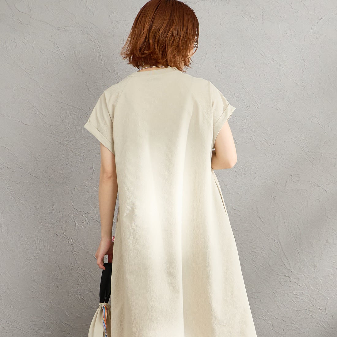 CHUMS [チャムス] シアサッカーストレッチワンピース [CH18-1371] G057 GREIG &&モデル身長：158cm 着用サイズ：WM&&