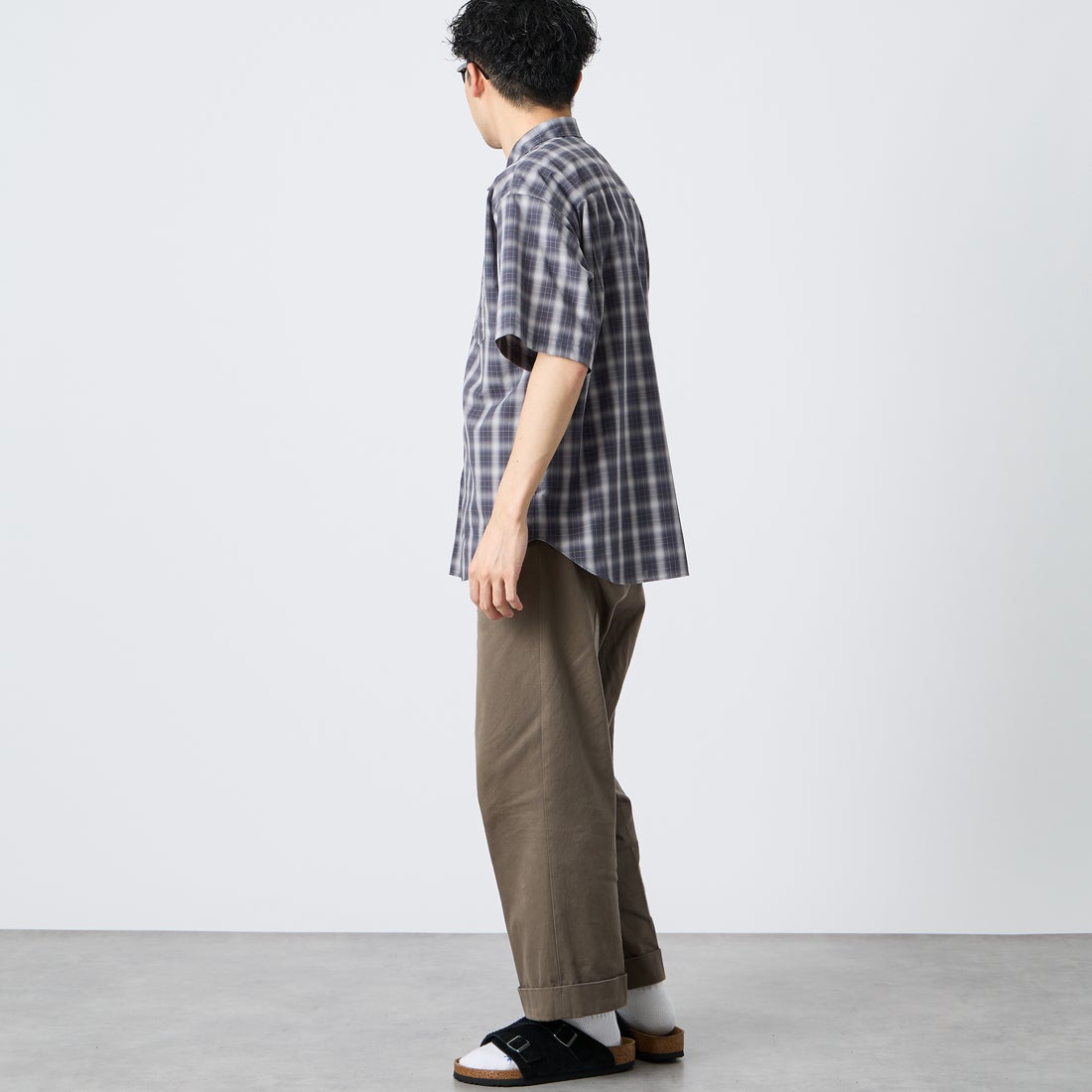 DANTON [ダントン] ポプリン ショートスリーブシャツ [DT-B0434TCV] GRY/CHR OM &&モデル身長：167cm 着用サイズ：38&&
