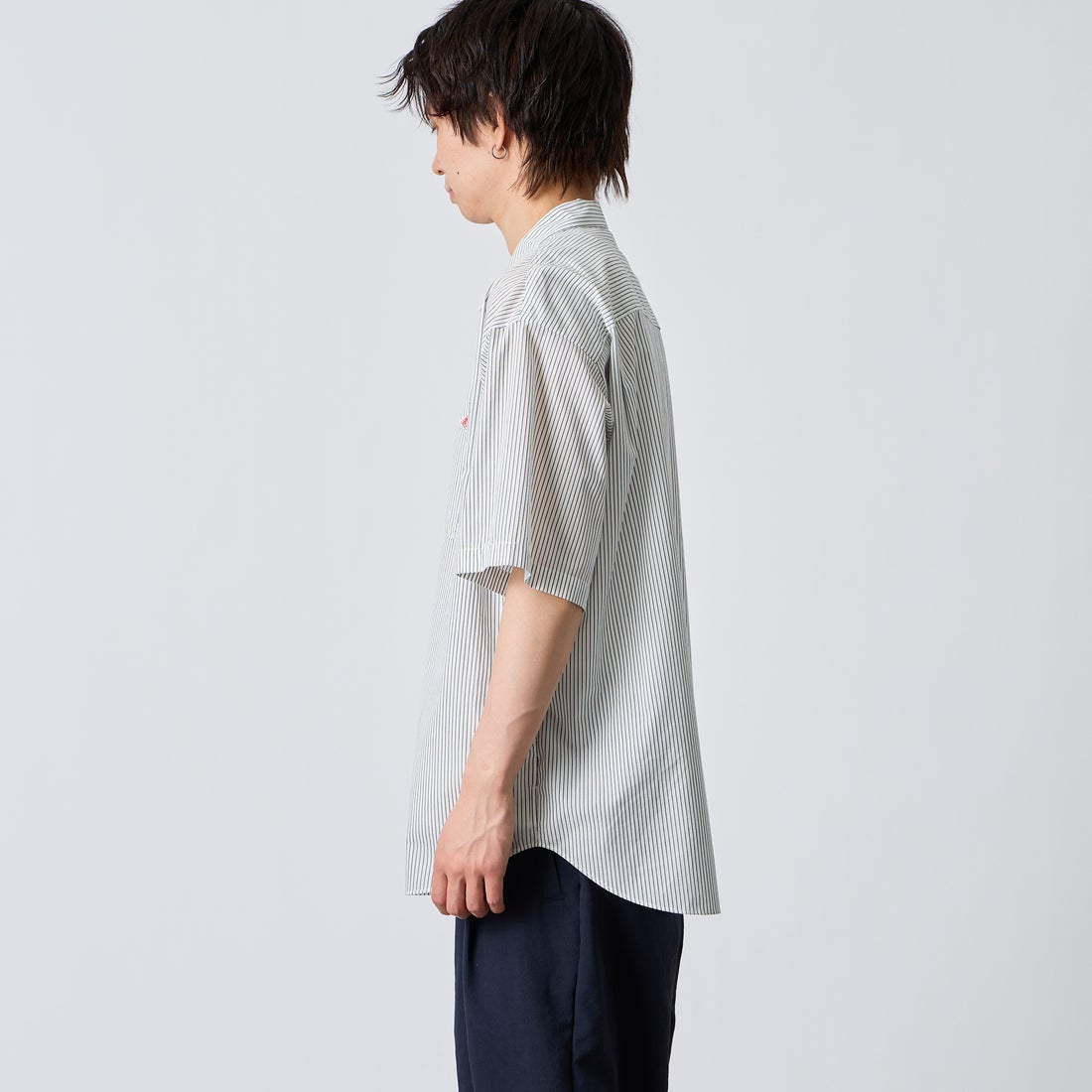 DANTON [ダントン] ポプリン ショートスリーブシャツ [DT-B0434TCV] WHT/NVY ST &&モデル身長：177cm 着用サイズ：42&&