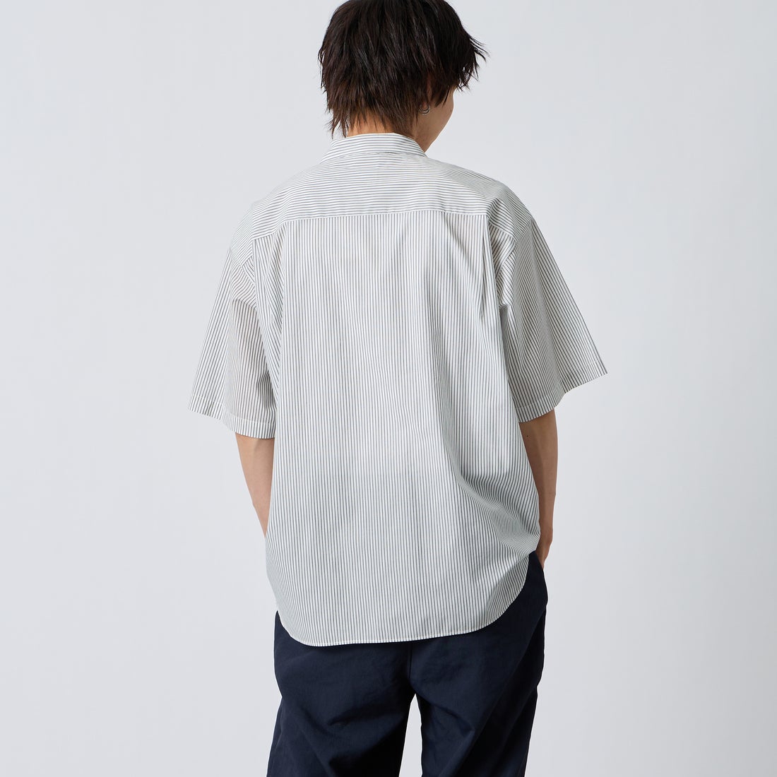 DANTON [ダントン] ポプリン ショートスリーブシャツ [DT-B0434TCV] WHT/NVY ST &&モデル身長：177cm 着用サイズ：42&&