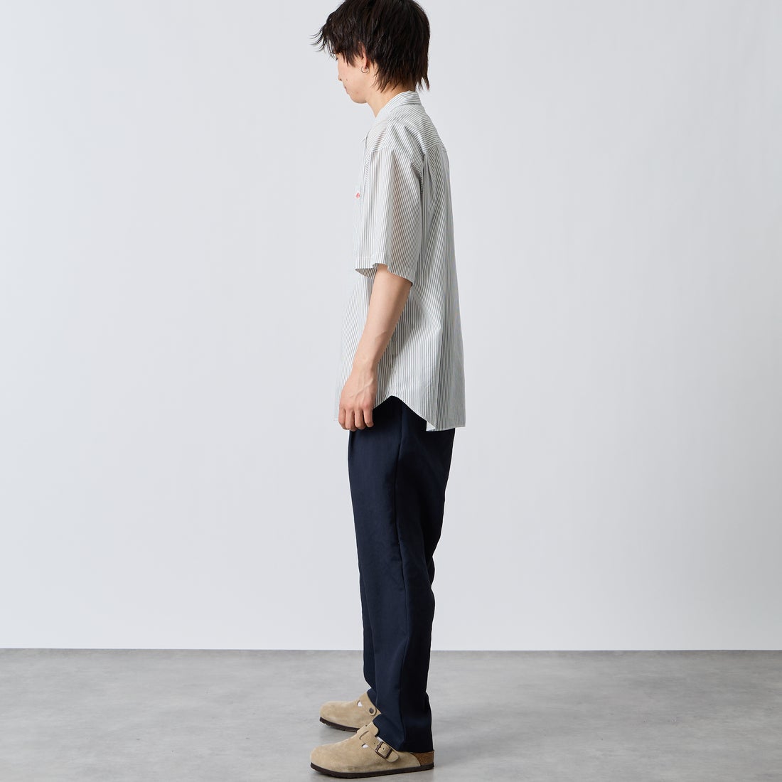 DANTON [ダントン] ポプリン ショートスリーブシャツ [DT-B0434TCV] WHT/NVY ST &&モデル身長：177cm 着用サイズ：42&&
