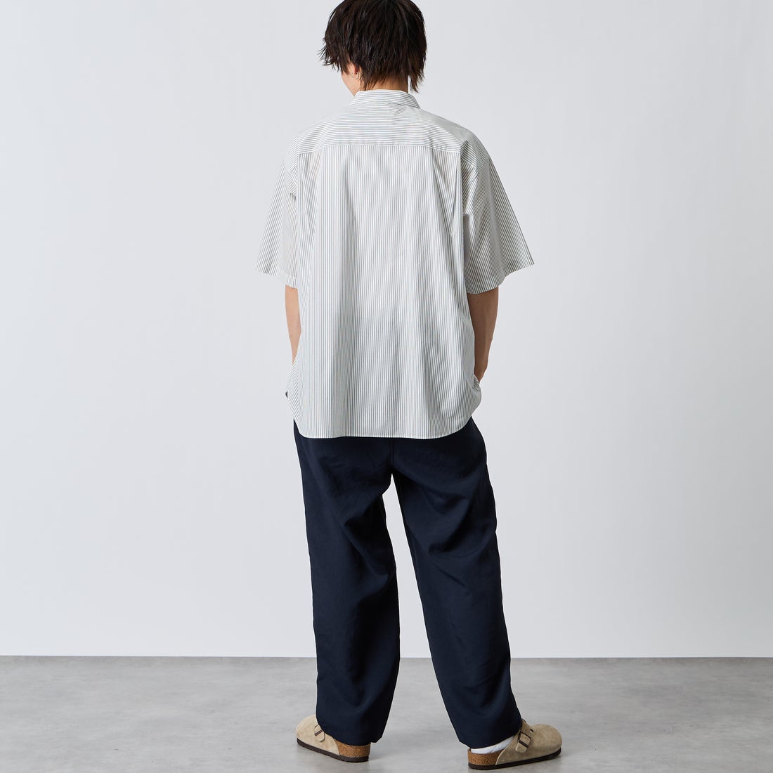 DANTON [ダントン] ポプリン ショートスリーブシャツ [DT-B0434TCV] WHT/NVY ST &&モデル身長：177cm 着用サイズ：42&&
