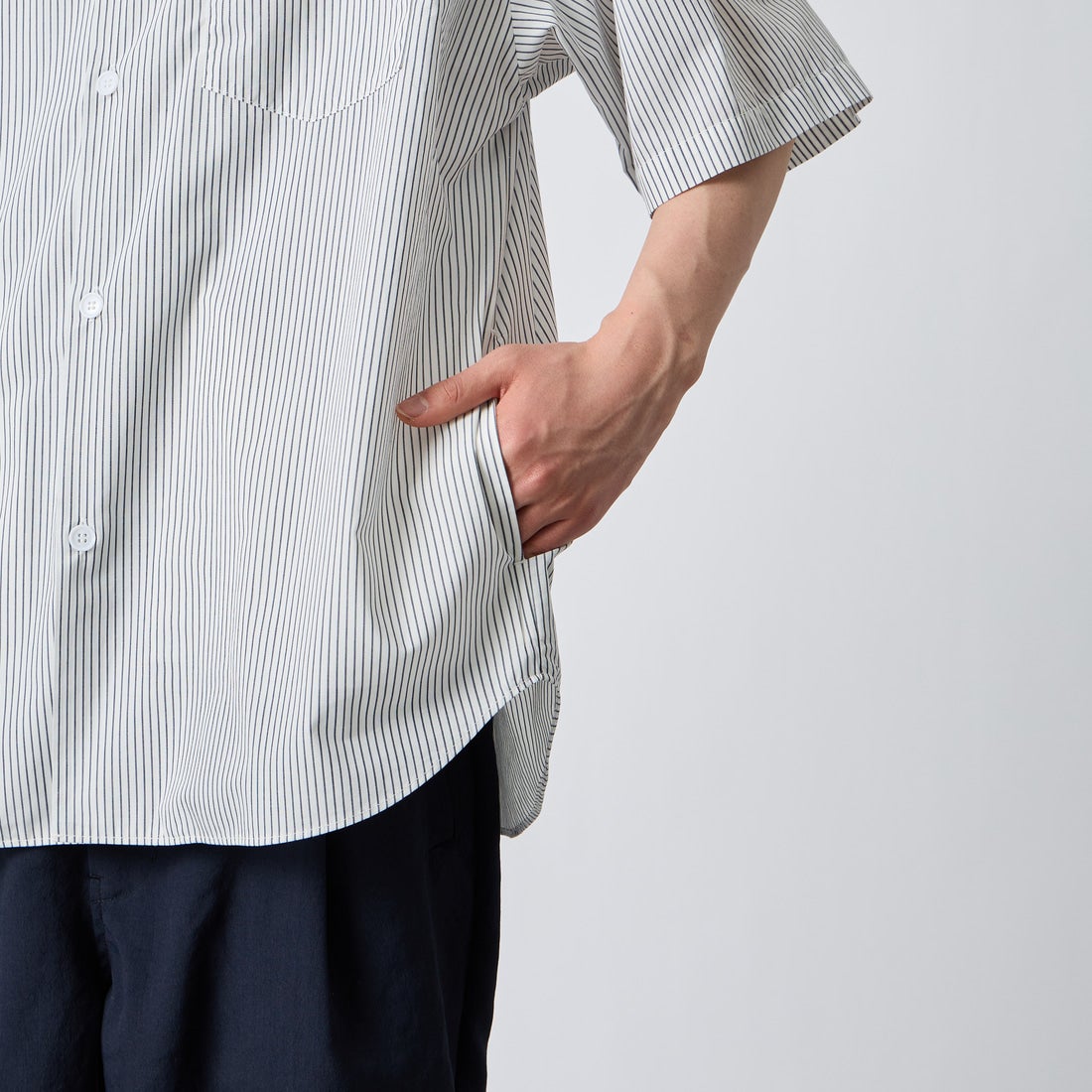 DANTON [ダントン] ポプリン ショートスリーブシャツ [DT-B0434TCV] WHT/NVY ST &&モデル身長：177cm 着用サイズ：42&&