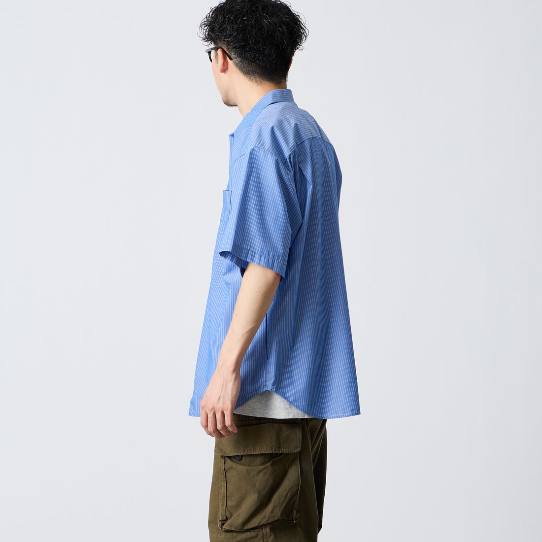 DANTON [ダントン] ポプリン ショートスリーブシャツ [DT-B0434TCV] BLU/WHT ST &&モデル身長：167cm 着用サイズ：40&&
