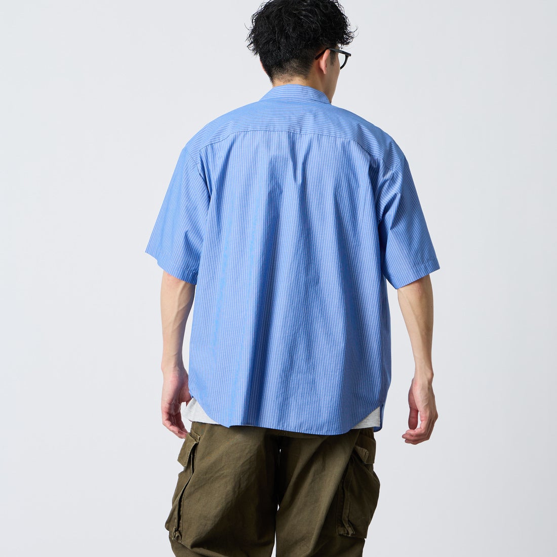 DANTON [ダントン] ポプリン ショートスリーブシャツ [DT-B0434TCV] BLU/WHT ST &&モデル身長：167cm 着用サイズ：40&&