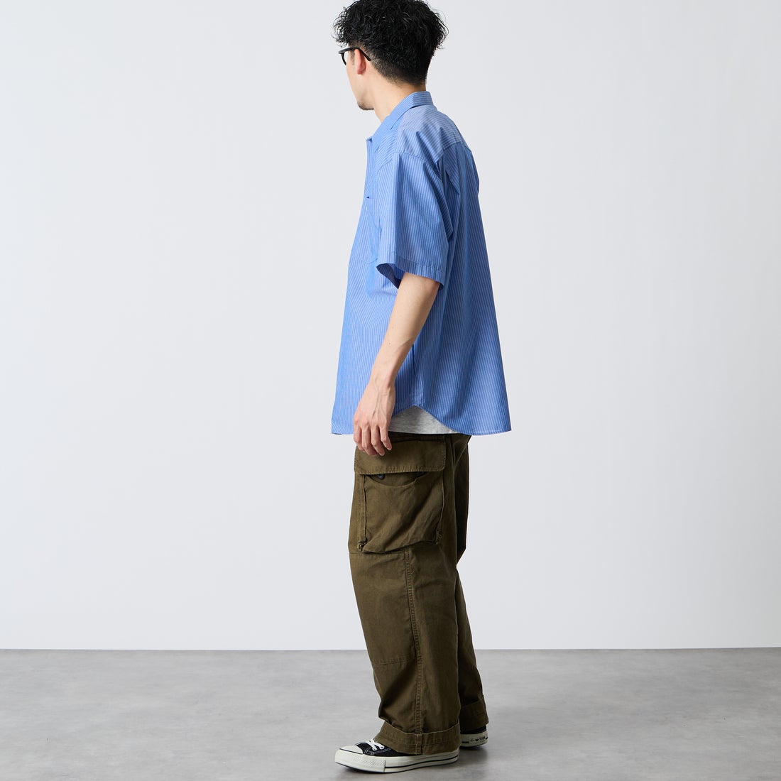DANTON [ダントン] ポプリン ショートスリーブシャツ [DT-B0434TCV] BLU/WHT ST &&モデル身長：167cm 着用サイズ：40&&
