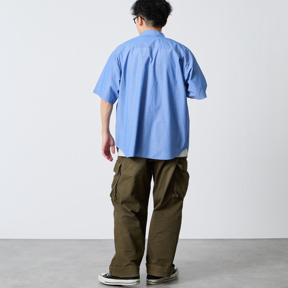 DANTON [ダントン] ポプリン ショートスリーブシャツ [DT-B0434TCV] BLU/WHT ST &&モデル身長：167cm 着用サイズ：40&&