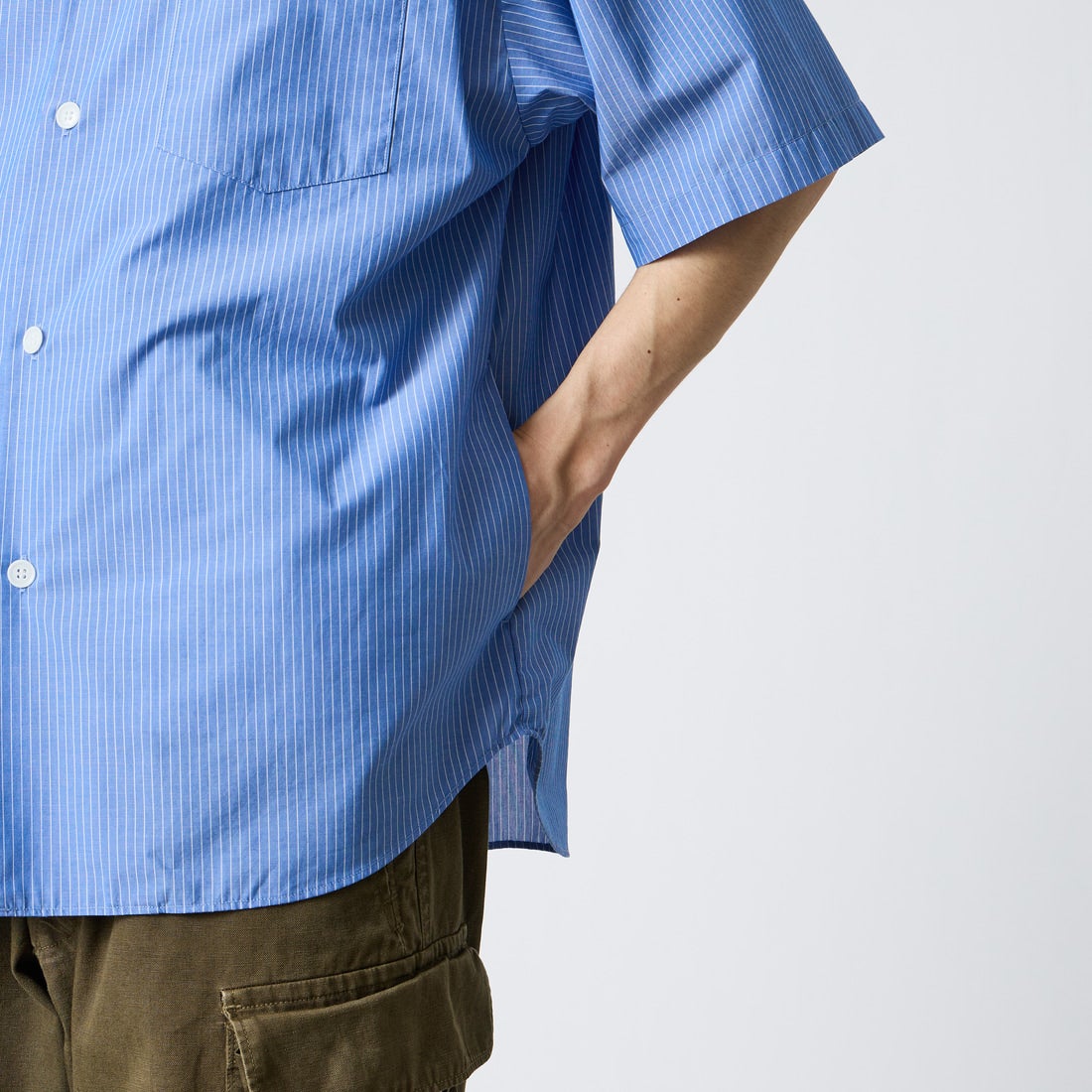 DANTON [ダントン] ポプリン ショートスリーブシャツ [DT-B0434TCV] BLU/WHT ST &&モデル身長：167cm 着用サイズ：40&&