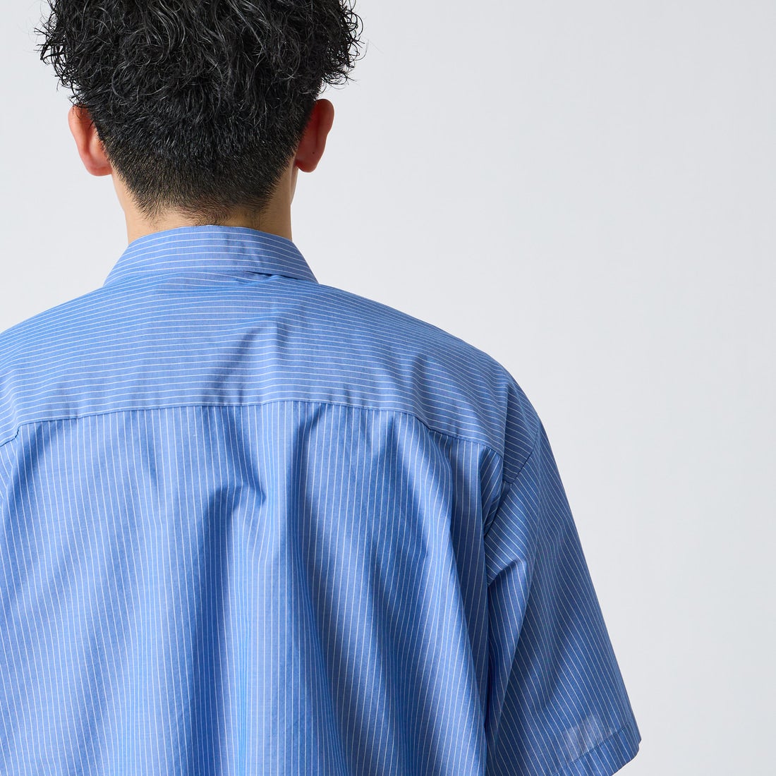 DANTON [ダントン] ポプリン ショートスリーブシャツ [DT-B0434TCV] BLU/WHT ST &&モデル身長：167cm 着用サイズ：40&&
