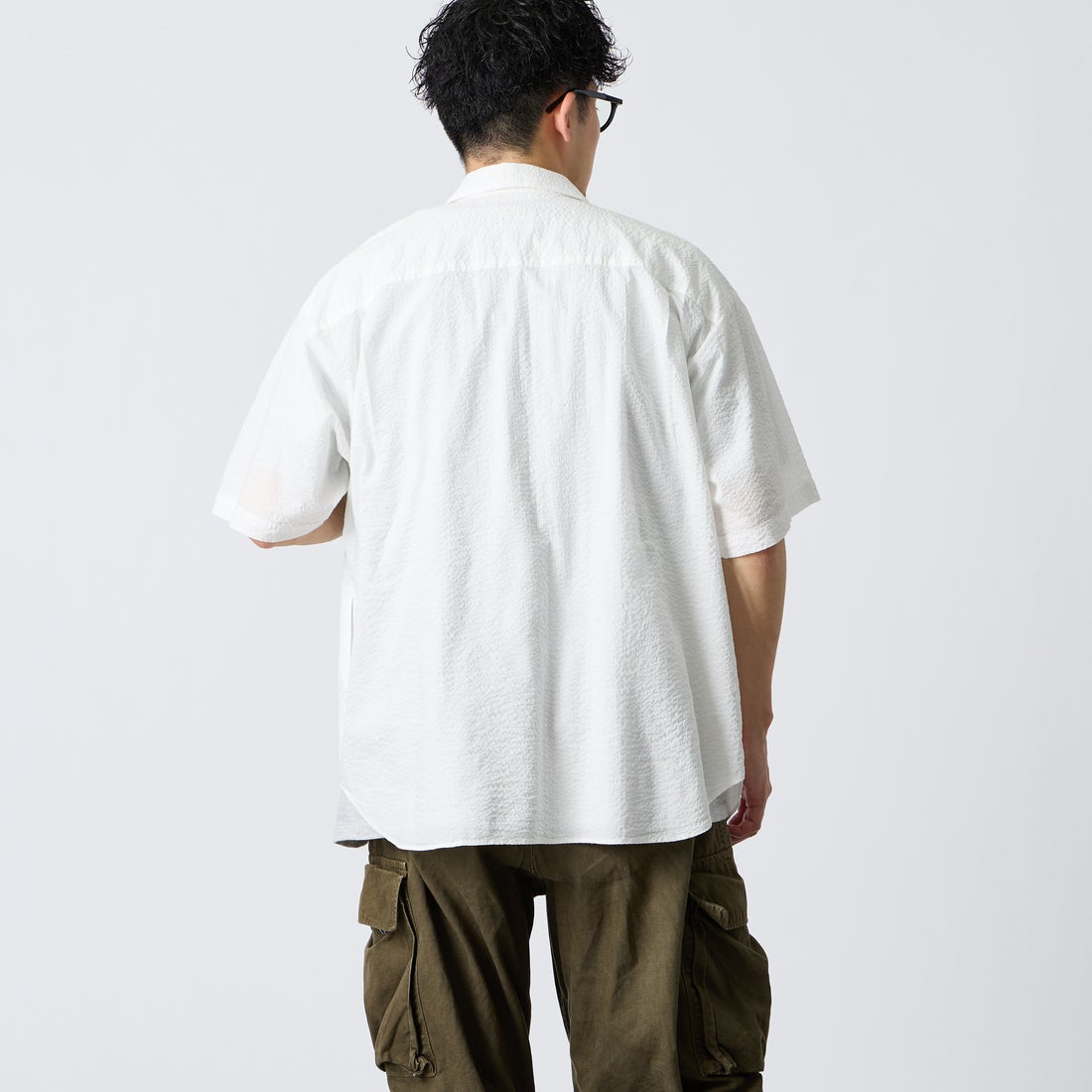 DANTON [ダントン] リンクルフィニッシュ ショートスリーブシャツ [DT-B0434UKK] OFF WHITE &&モデル身長：168cm 着用サイズ：40&&