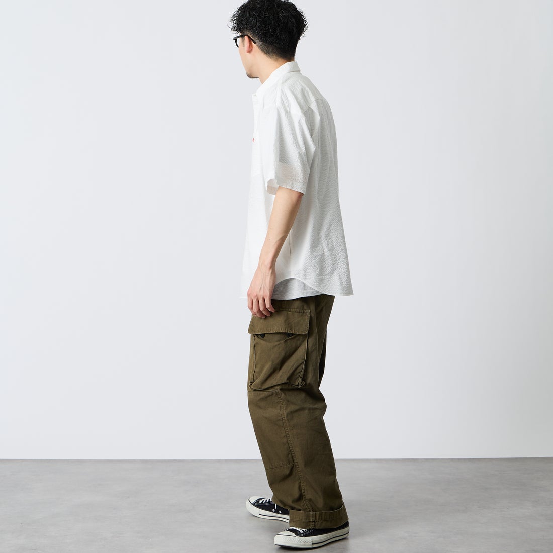 DANTON [ダントン] リンクルフィニッシュ ショートスリーブシャツ [DT-B0434UKK] OFF WHITE &&モデル身長：168cm 着用サイズ：40&&