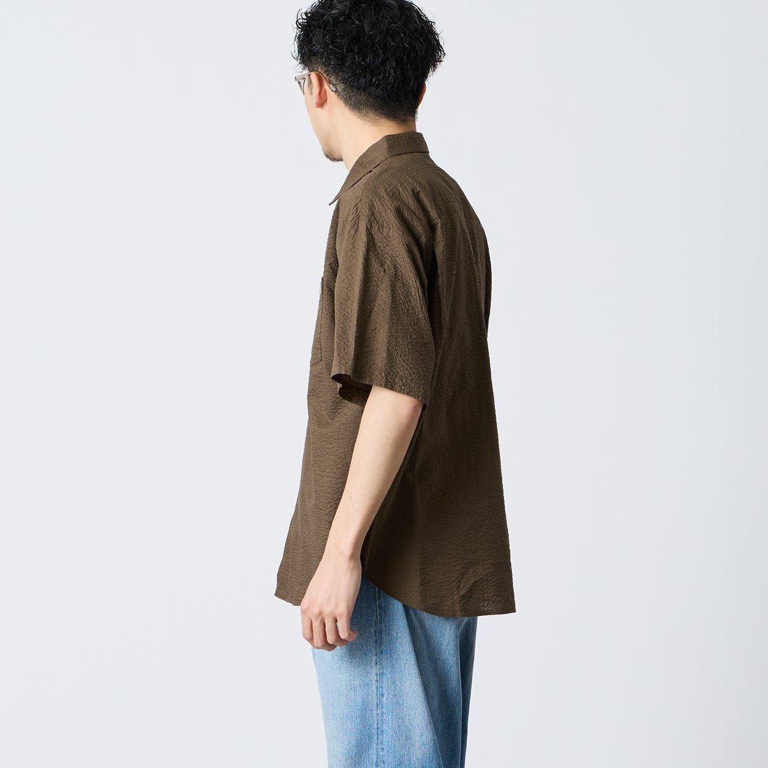 DANTON [ダントン] リンクルフィニッシュ ショートスリーブシャツ [DT-B0434UKK] BROWN &&モデル身長：168cm 着用サイズ：38&&
